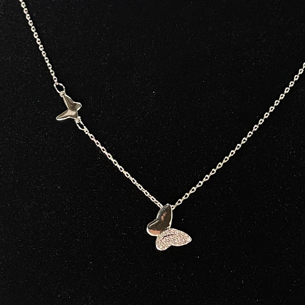 Butterfly pave Diamond cz silver 925 necklace
